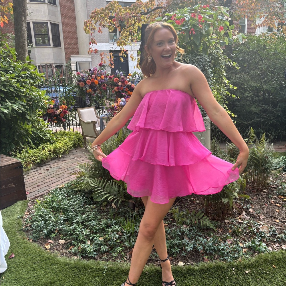 Vibrant Pink Strapless Tiered Dress